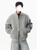 Chaqueta Gris Retro Japonesa con Cuello Alto para Hombre Otoño Invierno Marca de Moda Holgada Versátil Tacto de Alta Gama Cremallera Doble Chaqueta Casual