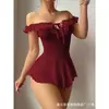 Novo vestido sexy de malha transparente europeu e americano de um ombro estilo desejo puro uniforme lingerie sexy feminina manga longa garota gostosa
