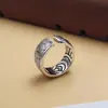 Novo Anel Largo de Prata S925 Marinho Ondulado Moda Personalizado Seiko Padrão Simples Geométrico Desgastado Retrô Abertura Larga