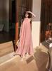 Vestido Rosa de Verano de Alta Gama sin Mangas con Cuello Halter, Elegante Vestido Estilo Vacacional con Volantes para Figuras Petite