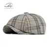 Exportação de Chapéus para Comércio Exterior Masculinos, Chapéus Octogonais Retrô Britânicos Quentes para Outono e Inverno, Boinas Xadrez Casuais, Chapéus Newsboy Femininos