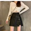 Saia Curta Feminina de Couro PU, Moda Nova Primavera e Outono 2026, Zíper, Slim, Cintura Alta, Saia-Calça Evasê