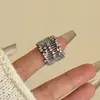 Anillo Amplio Abierto Apilable de Metal Plateado con Microincrustaciones de Circonita de Diseño Exclusivo, Anillo de Diamantes de Forma de Herradura de Gama Alta