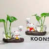 Gato da Sorte Desenho Animado Decoração de Mesa Hidropônica para Casa e Escritório Arranjo de Flores de Planta Verde Cultivada em Água Vaso Ornamento de Entrada