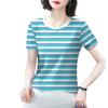 Cross-border Mom's Short-sleeved T-shirt Women's Summer New Striped T-shirt plus size Loose chubby girl Women's Top