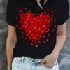 Camiseta Estampada en Forma de Corazón con Cuello Redondo y Mangas Cortas, Tallas Europeas Transfronterizas para Regalos del Día de San Valentín, Disponible para Comprar en Sitios Web Europeos de Tallas Independientes