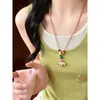 Collar de Cuerda Trenzada con Borla de Manzana Colorida de Dibujos Animados de Dopamina para Mujer, Cadena Larga para Suéter Linda de Nicho