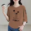 Ropa de maternidad de comercio exterior transfronterizo, camiseta de manga tres cuartos y manga corta para mujer, corte holgado, talla grande, adelgazante, cuello redondo, top estampado, estilo INS