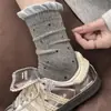 Meias Grossas de Algodão Puro para Outono e Inverno, Meias até a Panturrilha para Mulheres, Meias Largas de Renda com Bolinhas Estilo Japonês, Meias Longas de Inverno