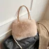 Bolsa Peluda Nicho Coreano Simples Feminina 2025 Nova Outono e Inverno Bolsa de Mão Moda Corrente Pelúcia Transversal Ombro