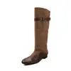 Botas de montar para mujer con patchwork de piel de vaca de capa superior, botas altas largas, nuevo modelo de invierno, punta redonda, sin cordones, tacón bajo, botas para mujer hasta la rodilla