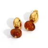 Pendientes Transfronterizos de Acero Inoxidable Estilo Retro Maillard Bola de Resina con Forma de Gota Moda Otoño e Invierno Pendientes Chapados en Oro Real de 18 Quilates