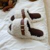 Pantuflas de Color Bloqueado con Hebilla de Cinturón y Punta Abierta para Mujer, Nuevo Estilo de Otoño, Estilo de Hada Europea, Pantuflas de Algodón Antideslizantes para Interiores