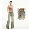 Jeans Acampanados Color Barro Amarillo para Mujer, Nuevo Invierno 2025, Estilo Retro Americano, Cintura Baja, No Ajustados, Pierna Recta, Pantalones Acampanados