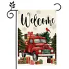 Nueva bandera decorativa de Navidad para gato de invierno transfronteriza, pino, escena de nieve, tela colgante para bandera de jardín, venta al por mayor personalizada