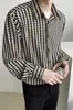 Tendência de moda masculina de outono, camisa de streetwear elegante de alta qualidade para homens e adolescentes, camisa xadrez pied-de-poule legal e bonita, solta e confortável