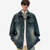 Chaqueta de mezclilla para hombre de otoño e invierno, abrigo casual, chaqueta negra, ropa vintage holgada para hombre, abrigo de mezclilla talla grande