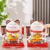 Gato de la Suerte Cerámico de 8 pulgadas con Movimiento de Mano, a Batería o Enchufe, Decoración de Regalo para Escritorio del Hogar, para Apertura de Negocio o como Adorno de Regalo de Empresa