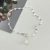 Pulseira feminina de prata esterlina 925 com corrente flash de pérola natural, prata brilhante, doce, pequena, fresca, temperamental, 3333G