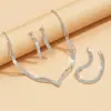Juego de Joyería de Venta Caliente Transfronterizo, Accesorios de Vestido de Banquete de Alta Gama, Collar de Pedrería, Aretes, Pulsera y Anillo Juego de Cuatro Piezas