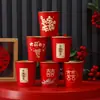 Tazas de Papel para Bodas al por Mayor Lámina Dorada Engrosadas Tazas Felices de Boda Tazas de Té con Personajes Felices Rojos para Bodas Tazas de Papel Desechables para Bodas