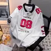 Nova estampa niche americana retrô de verão camiseta de malha solta de manga curta camiseta casual esportiva de rua