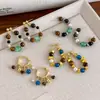Pendientes de Cuentas de Colores Contrastantes con Ojo de Tigre y Ojo de Gato Estilo Retro Artístico ~ Nuevo Estilo Chino para Mujer, Pendientes Nuevos de Estilo Étnico