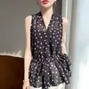 Nuevo Estilo Primavera y Verano 2026 Cárdigan de Gasa con Cuello en V Sin Mangas para Mujer Estampado de Lunares Top con Cordones Protección Solar