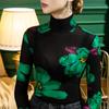 Camiseta de Fondo de Encaje de Cuello Alto de Nuevo Estilo de Otoño e Invierno para Mujer, Ajuste Slim Ropa Interior, Tops Europeos Contrastantes Estilo Otoño e Invierno Estampados