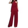 Nueva moda transfronteriza europea y americana, top informal de color sólido con cuello en V sin mangas y pantalones anchos con cintura elástica para mujer