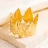 Anillo de Luz Abierto de Acero de Titanio Europeo y Americano Anillo de Dedo Hoja de Lujo de Alta Sensación Chapado en Oro de 18K Anillo de Acero Inoxidable Anillo Transfronterizo