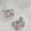 Rosa Cherry Bow Zircon Micro-set Brincos Feminino Nicho Design High-grade elegante prata brincos de agulha Nova moda