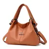 Bolso de Mano Nuevo para Mujer 2023 Bolso de Hombro de Lujo de Cuero Suave Color Sólido Retro Gran Capacidad Bolso para Mamá