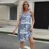 Primavera e Verão Amazon Roupas Europeias e Americanas Vestido Tie-Dye Estampado Regata Casual Decote V Camisole Feminino Vestido para Mulheres