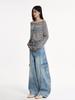Roupas Femininas de Seda Laranja # Jeans Scimitar Azul Retrô Americano para Mulheres, Calças Cargo Wide-Leg Vintage Lavadas de Outono com Bolsos Grandes
