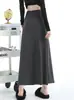 Saia Midi Cinza Escuro Feminina Primavera Verão Outono Elegante Drapê Modal Cauda de Peixe Saia Petite Linha A Bodycon