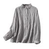 Toma Real en Stock Nuevo Estilo Primavera y Otoño Literario Holgado Cuello de Encaje Camisa de Manga Larga Simple de Algodón Rayas