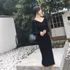 Vestido de punto elegante de longitud media, corte ajustado, para otoño e invierno, para mujer, con abrigo y suéter, adecuado como capa interior, vestido de punto hasta la rodilla