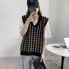 Estilo preppy, gola V, peça externa solta, outono e inverno, novo suéter de base, colete, colete feminino