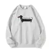 Sudadera Gris de Cuello Redondo sin Capucha para Mujer con Estampado de Perro Salchicha de Dibujos Animados Americanos, Chaqueta Superior Gruesa Versátil con Forro Polar para Invierno