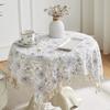 Mantel Redondo de Algodón y Lino Estilo Nuevo Transfronterizo Flor Azul de Tíbet Fresco Pequeño Mantel Decorativo con Borlas para Mesa de Comedor Sala de Estar Hogar de Huéspedes