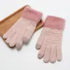 Luvas Sem Dedos com Laço para Mulheres, Inverno Pelúcia Quente Ciclismo Tela Sensível ao Toque Tricô Fofo Tendência Menina