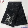 Vestido de renda bordada com flor grande preta, solúvel em água, respirável, com tecido vazado, renda para vestuário, renda francesa para atacado