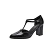 Zapatos Mary Jane Franceses Retro con Tira en T para Mujer 2026 Verano Nuevo Estilo Punta Fina Tacones Altos Tacón Grueso Zapatos Huecos