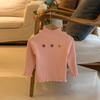 [Em estoque] Suéter de gola média/baixa para bebês e meninas para outono e inverno, camisa de malha de base estilo coreano com lapela para crianças
