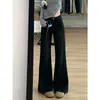 Jeans azul claro, não justo, levemente alargado para mulheres, novo estilo outono 2026, cintura alta americana, com caimento fluido, perna larga, calça boca de sino