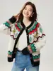 Cárdigan de Cachemir Intarsia Fair Isle 2026 Otoño/Invierno para Mujer Cuello Redondo Bloque de Color Parte Superior Abrigo Dulce con Botones de Perla