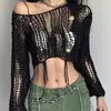 Suéter de Verão Transfronteiriço Curto Tricô Vazado Franja Casual Emagrecedor Top Manga Longa Solto Camisa de Sobrepor