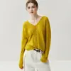 Cárdigan de Cachemir Calado con Cuello en V para Mujer, Chaqueta de Punto de Seda y Cachemir a la Moda, Top Holgado Estilo Perezoso, Suave y Acogedor
