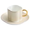 Taza de café de cerámica a cuadros chapada en oro, traje de taza y platillo, lujo moderno, restaurante de té, té de la tarde, platillo para bocadillos, taza